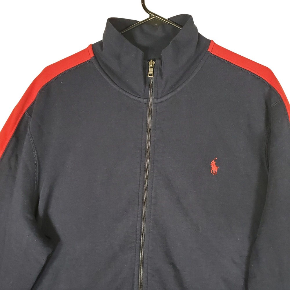 Polo Ralph Lauren Mens XL Navy Blue Red Stripe Full Zip Track Jacket Pony Logo